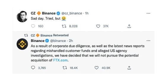Coin Lehman时刻:头部交易所FTX倒闭，一天后Coin Ann宣布终止收购。